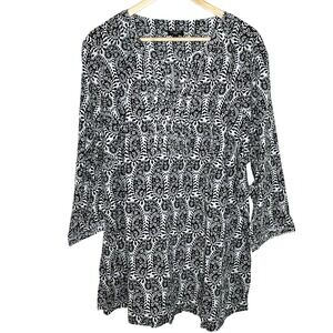 Talbots Paisley Print Tunic Top Black White Womens Size 3X Boho Work Office